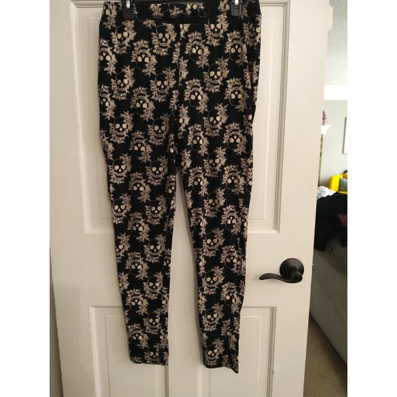 $Skull Whimsigoth womens leggings 2XL Halloween black/tan cotton blend - Picture 2 of 3